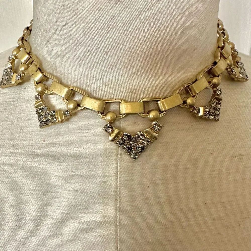 Stella and Dot gold tone rhinestone choker necklace